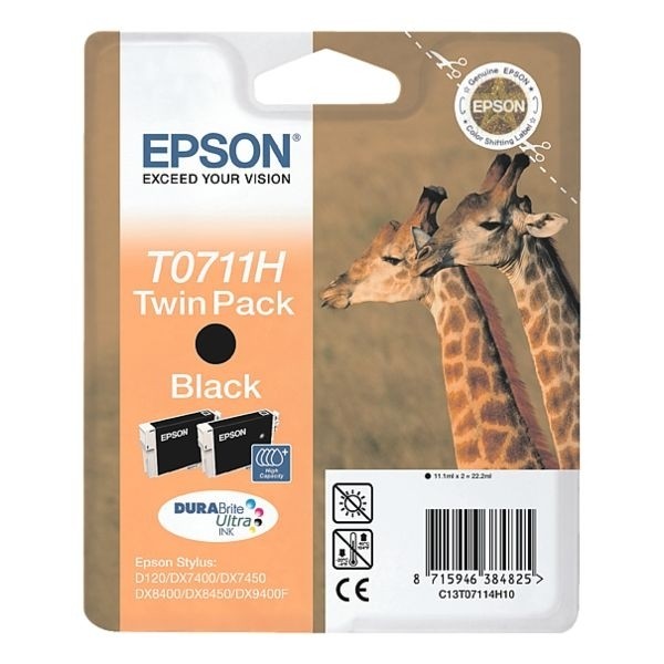 Epson Tintenpatrone T0711H Black Doppelpack für Stylus D120 DX7400 DX7450