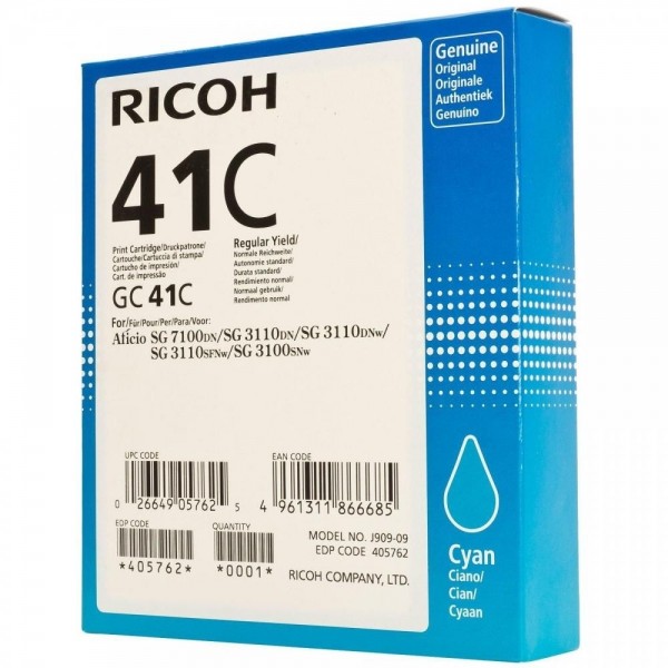 RICOH AFICIO GC-41C Gel Cartridge Cyan SG 3100SNw SG 3110DNw